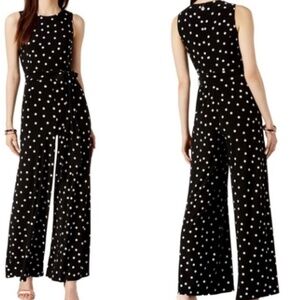 Tommy Hilfiger Polka Dot Black Jumpsuit Size 10 Sleeveless Straight Wide Leg